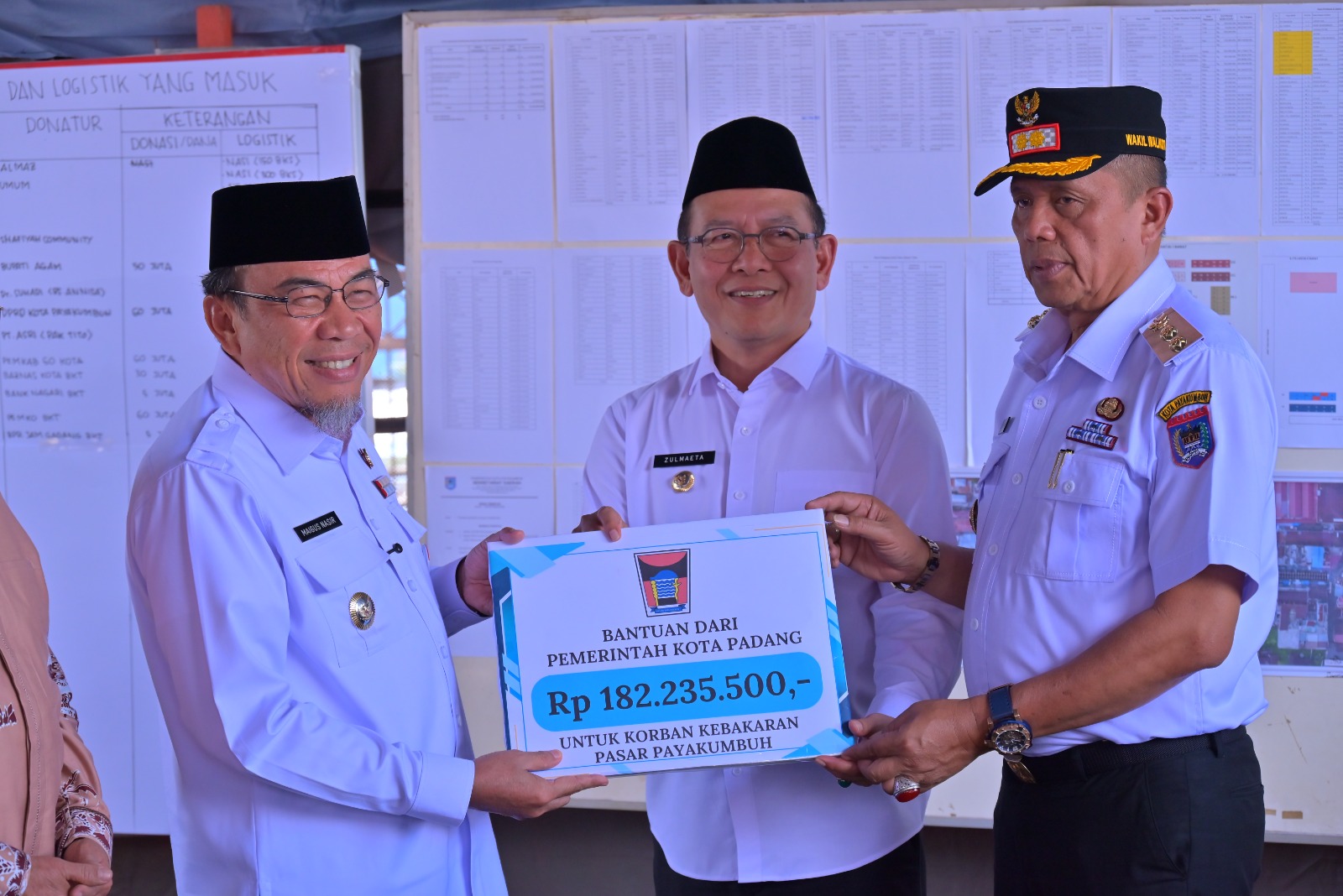 Pemko Payakumbuh Terima Bantuan Rp182 Juta dari Pemko Padang dan Baznas untuk Pedagang Terdampak Kebakaran