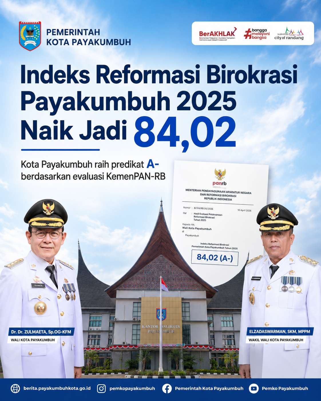 Indeks Reformasi Birokrasi Payakumbuh Naik Jadi 84,02, Pemkot Perkuat Pelayanan Publik